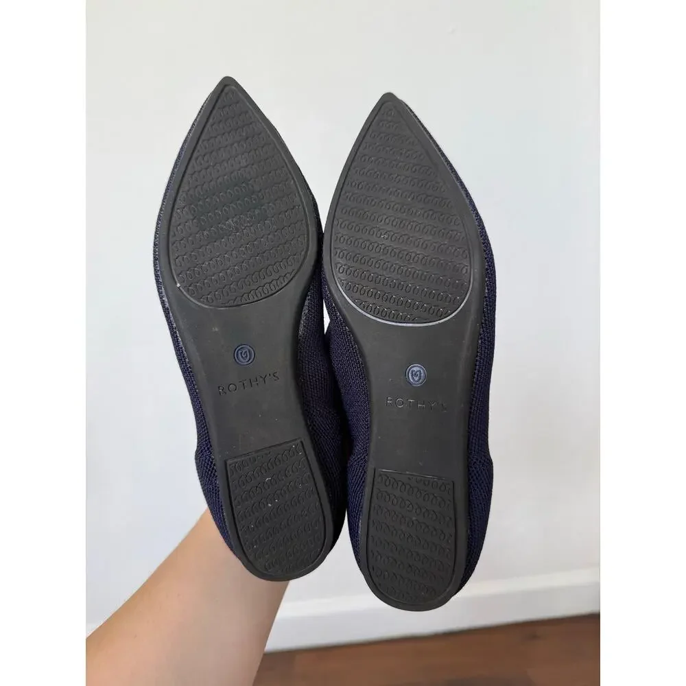 Rothy’s The Point Toe Navy Blue Ballet Flats Sz 7 Washable Work Office Career